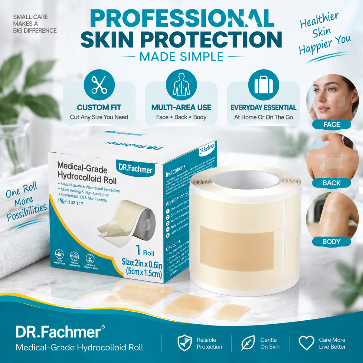 ⭐ DR.Fachmer® Hydrocolloid Acne Patch Roll – Custom-Cut Overnight Pimple Care