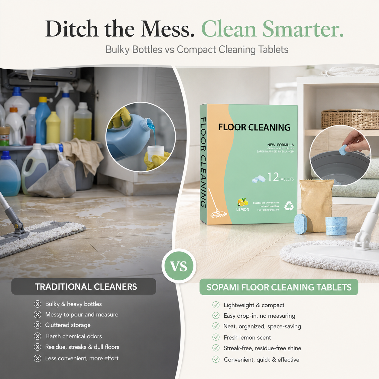 🧹 50% OFF TODAY!✨ Multi-Surface Floor Cleaning Tablets – Fresh Shine for Wood, Tile & Marble 🍋