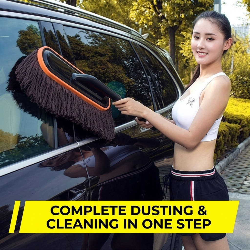 Dymikocosh Extendable Cotton Car Duster & Wash Mop – Heavy Duty Scratch-Free Automotive Cleaning Brush with Retractable Long Handle for Dusting and Waxing