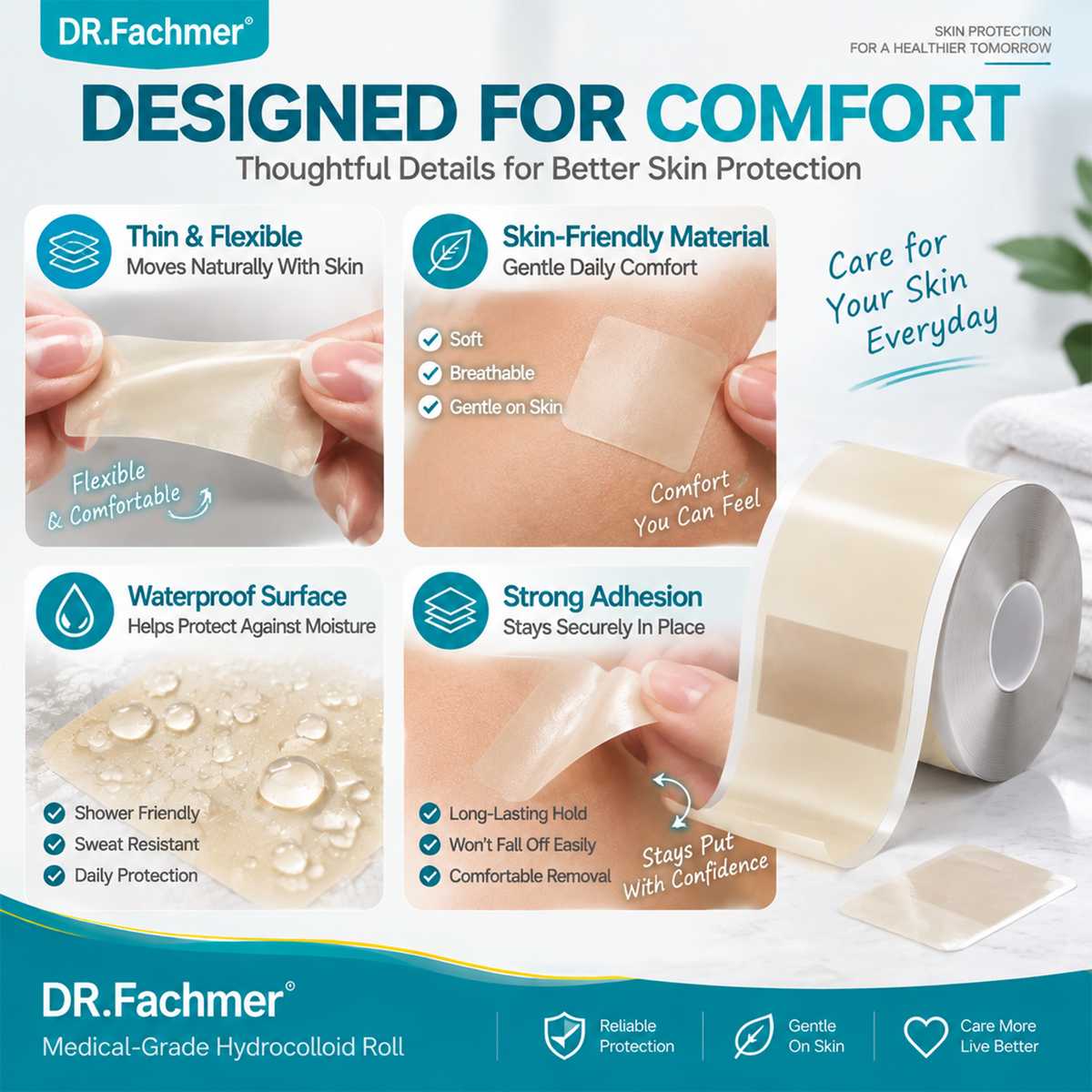 ⭐ DR.Fachmer® Hydrocolloid Acne Patch Roll – Custom-Cut Overnight Pimple Care