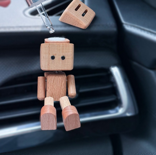 Dymikocosh Handcrafted Solid Wood Robot Car Diffuser - Cute Swinging Leg Shaking Figure - Creative Car Interior Ornament & Gift