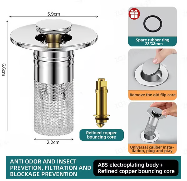 🔥Last Day Promotion 69% OFF🔥Pop Up Sink Drain Strainer----🛀Removes odors and prevents blockages (Copy)
