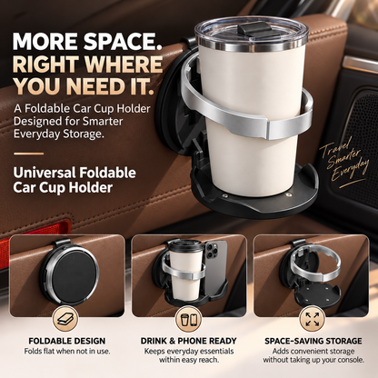 Foldable Car Cup Holder Organizer – Space-Saving Drink Holder with Hook for Bottles, Cups & Tumblers