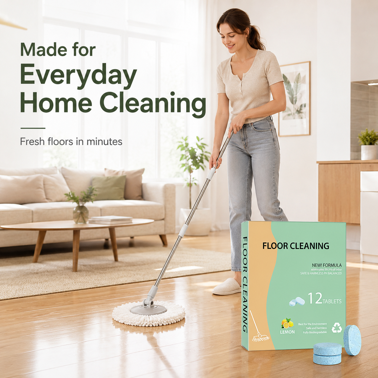 🧹 50% OFF TODAY!✨ Multi-Surface Floor Cleaning Tablets – Fresh Shine for Wood, Tile & Marble 🍋