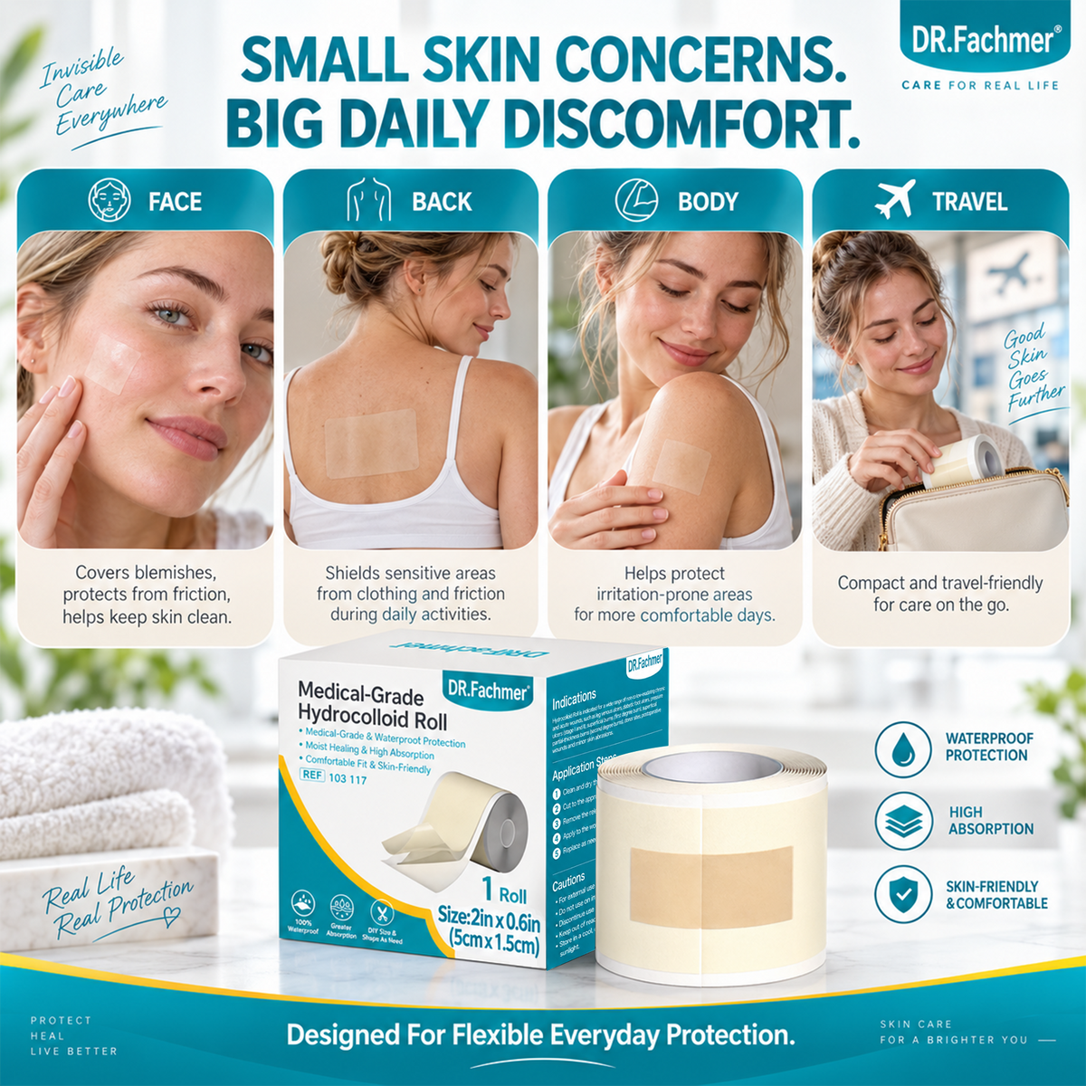 ⭐ DR.Fachmer® Hydrocolloid Acne Patch Roll – Custom-Cut Overnight Pimple Care