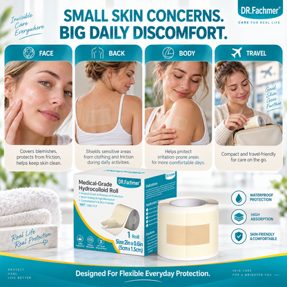 ⭐ DR.Fachmer® Hydrocolloid Acne Patch Roll – Custom-Cut Overnight Pimple Care