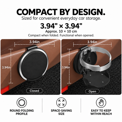 Foldable Car Cup Holder Organizer – Space-Saving Drink Holder with Hook for Bottles, Cups & Tumblers