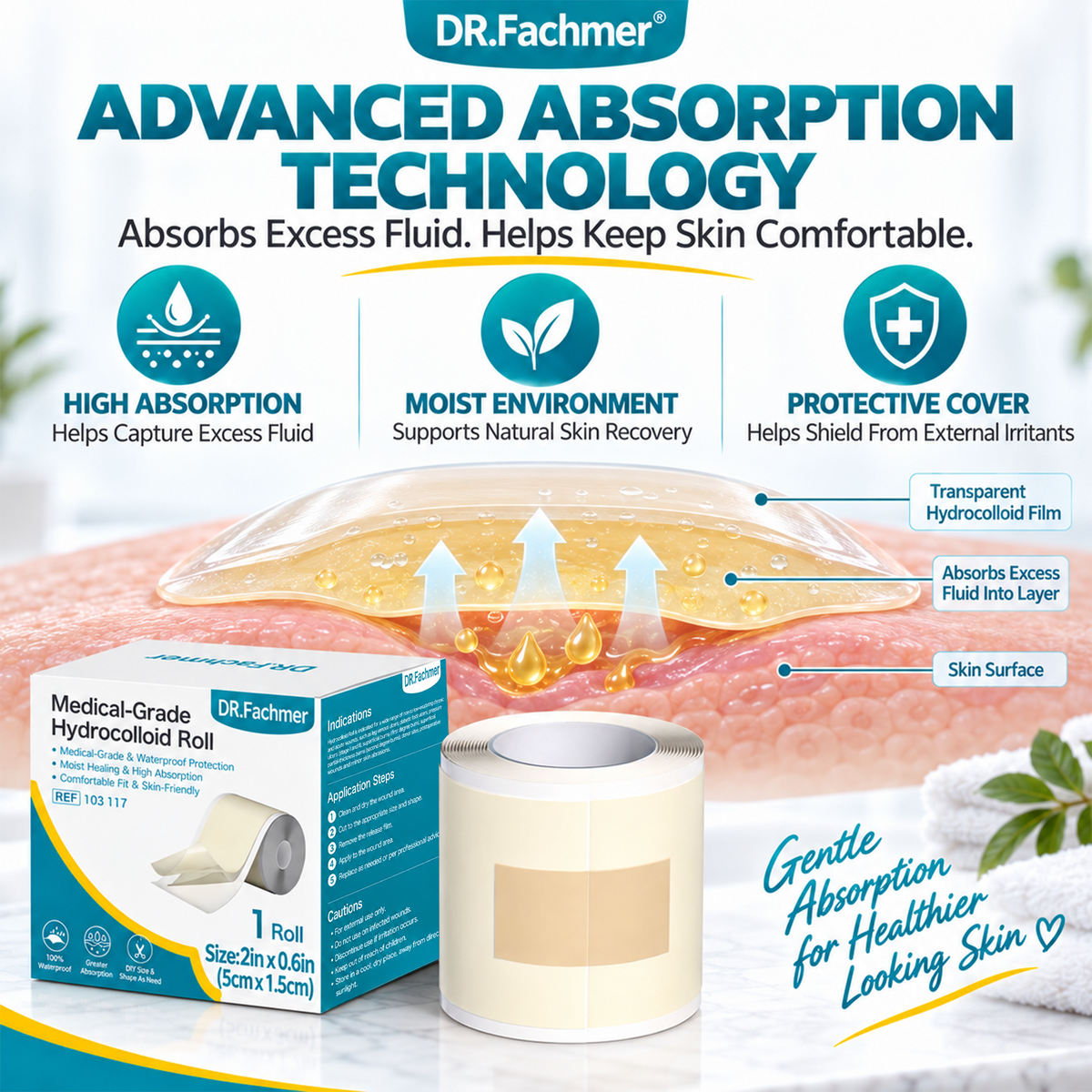 ⭐ DR.Fachmer® Hydrocolloid Acne Patch Roll – Custom-Cut Overnight Pimple Care