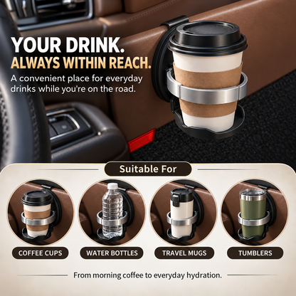 Foldable Car Cup Holder Organizer – Space-Saving Drink Holder with Hook for Bottles, Cups & Tumblers