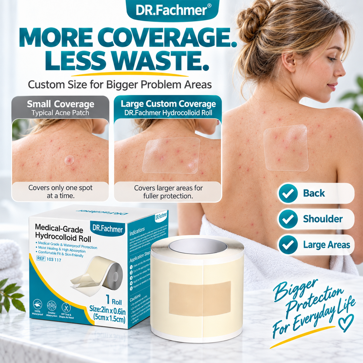 ⭐ DR.Fachmer® Hydrocolloid Acne Patch Roll – Custom-Cut Overnight Pimple Care
