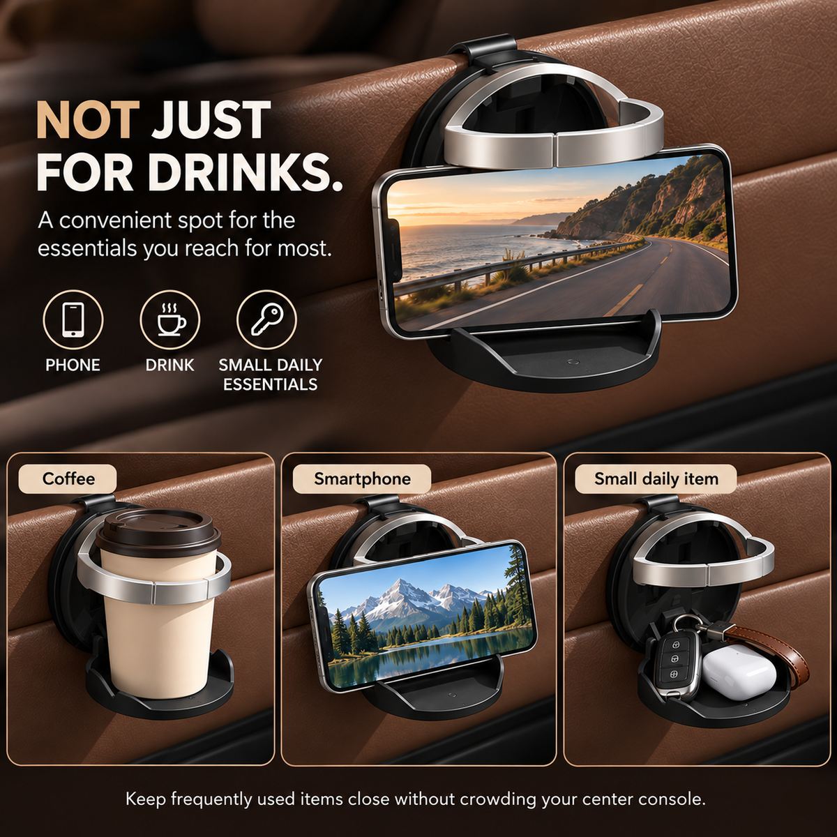Foldable Car Cup Holder Organizer – Space-Saving Drink Holder with Hook for Bottles, Cups & Tumblers