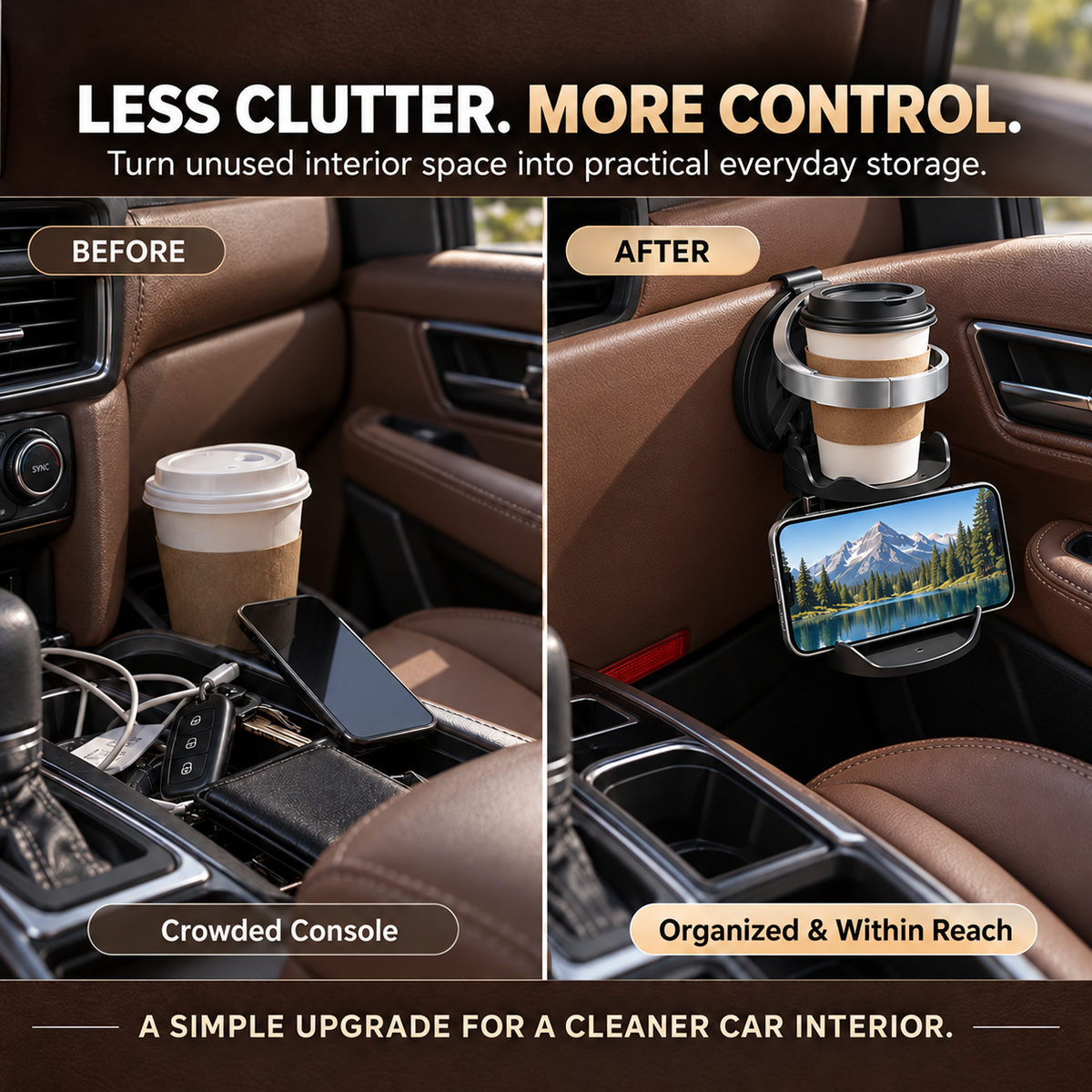 Foldable Car Cup Holder Organizer – Space-Saving Drink Holder with Hook for Bottles, Cups & Tumblers