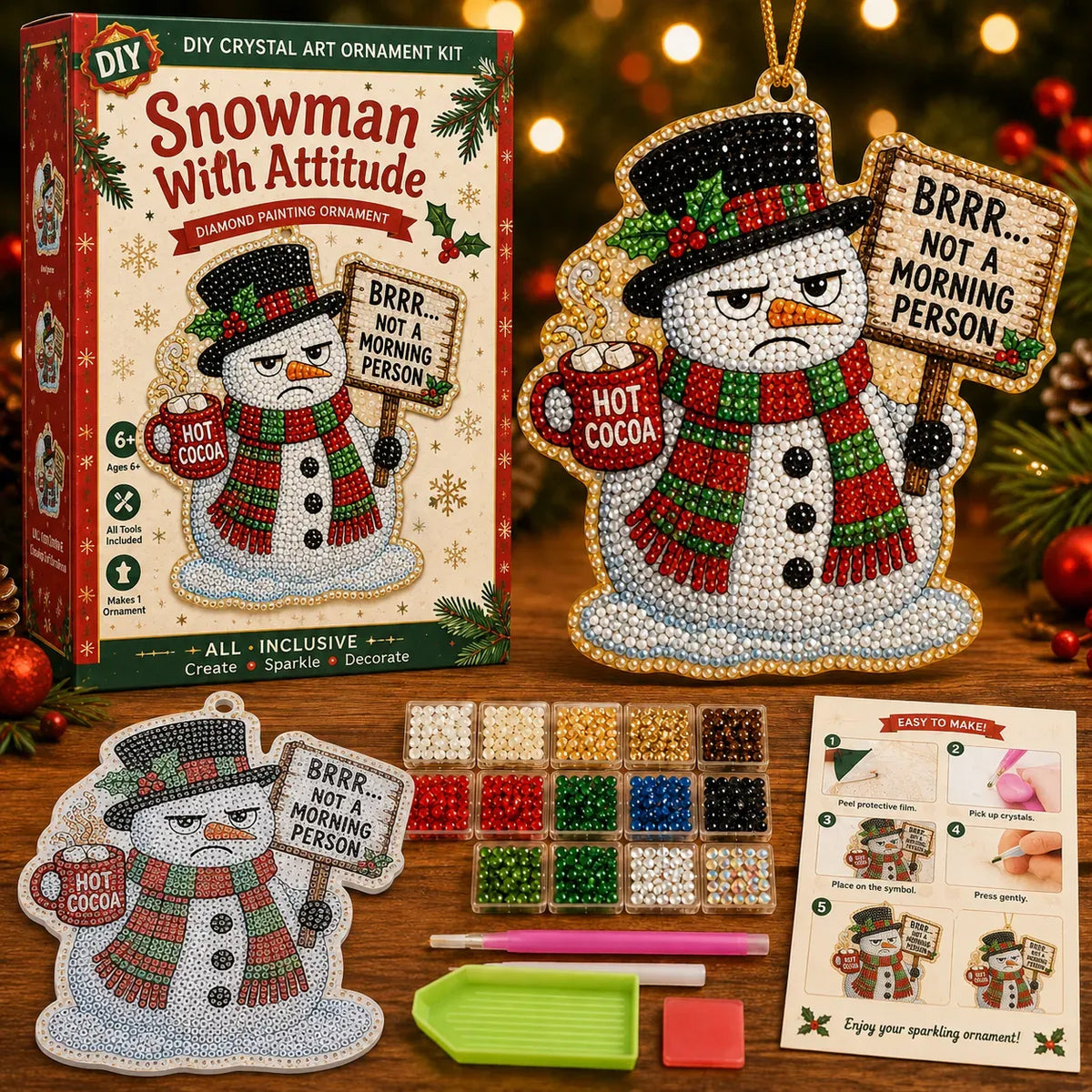 🔥🎁😂 Beginner-Friendly Funny Christmas Pearl Diamond Art Ornament DIY Kit | Complete Set with Printed Base, Pearl & Crystal Pieces, Tools, Hanging Cord & Instructions Included 💕