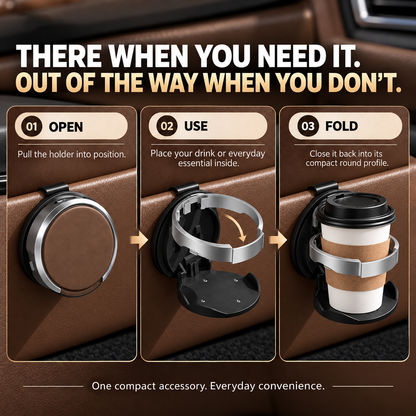 Foldable Car Cup Holder Organizer – Space-Saving Drink Holder with Hook for Bottles, Cups & Tumblers