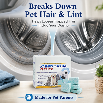 🧼 50% OFF TODAY!✨ 12 Tablets Washing Machine Cleaner – Powerful Pet Hair & Odor Removal 🐱