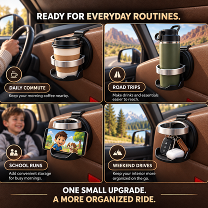 Foldable Car Cup Holder Organizer – Space-Saving Drink Holder with Hook for Bottles, Cups & Tumblers
