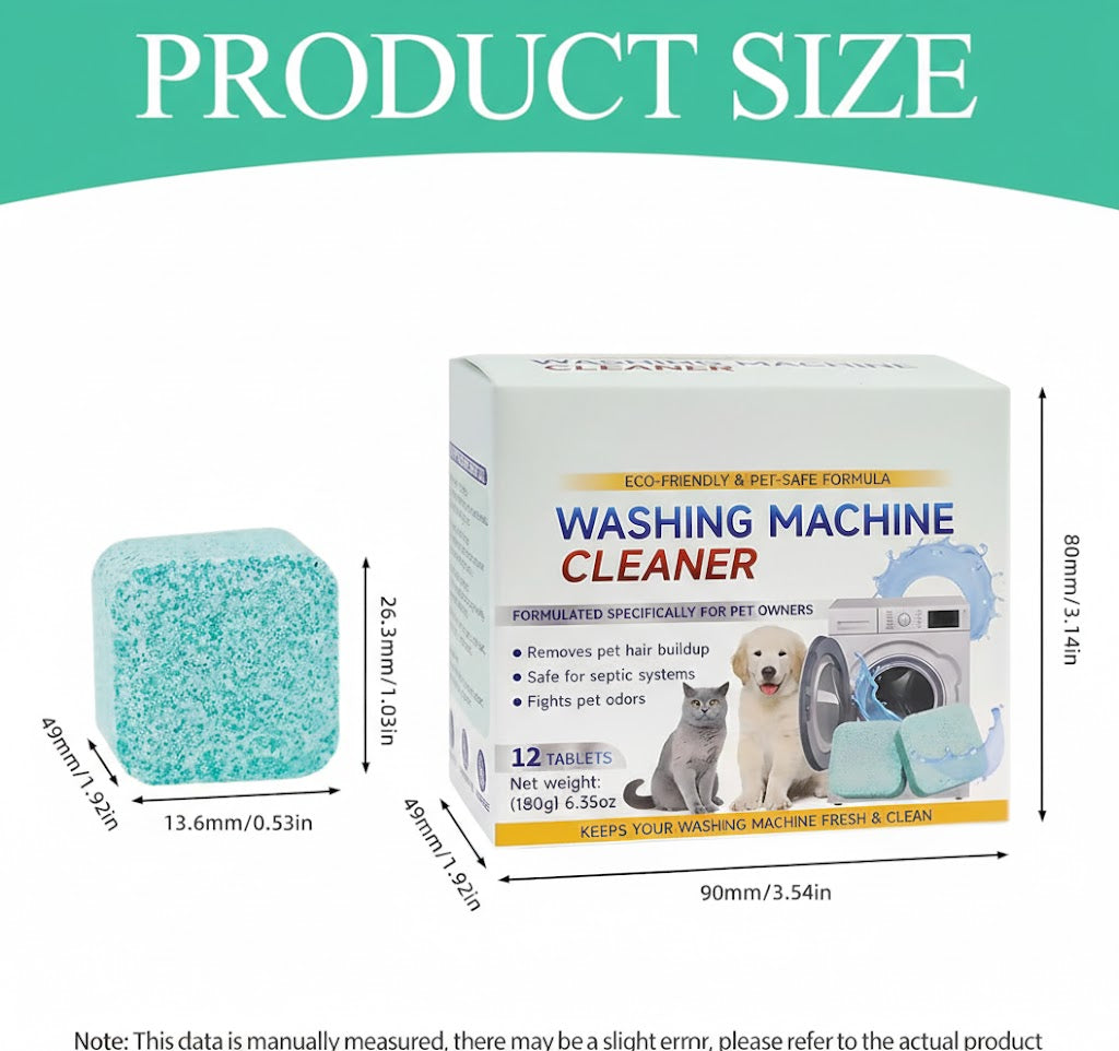 🧼 50% OFF TODAY!✨ 12 Tablets Washing Machine Cleaner – Powerful Pet Hair & Odor Removal 🐱