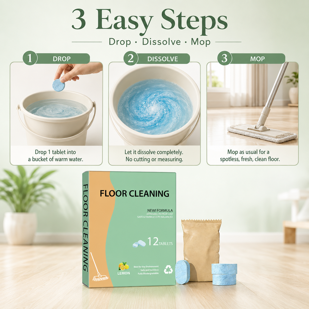 🧹 50% OFF TODAY!✨ Multi-Surface Floor Cleaning Tablets – Fresh Shine for Wood, Tile & Marble 🍋