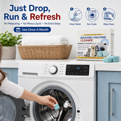 🧼 50% OFF TODAY!✨ 12 Tablets Washing Machine Cleaner – Powerful Pet Hair & Odor Removal 🐱
