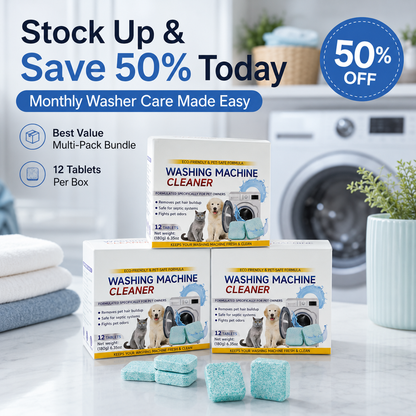 🧼 50% OFF TODAY!✨ 12 Tablets Washing Machine Cleaner – Powerful Pet Hair & Odor Removal 🐱