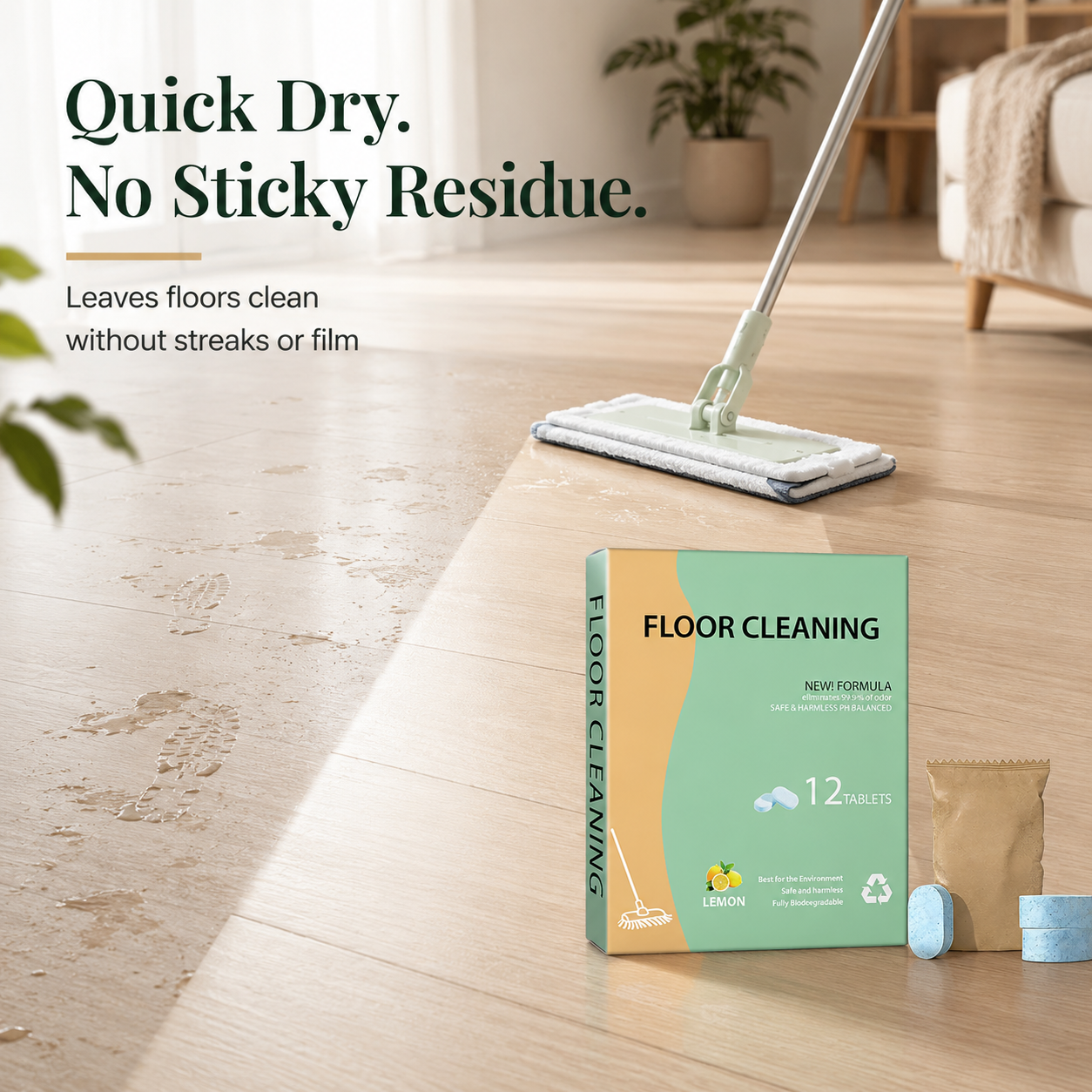 🧹 50% OFF TODAY!✨ Multi-Surface Floor Cleaning Tablets – Fresh Shine for Wood, Tile & Marble 🍋
