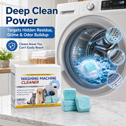 🧼 50% OFF TODAY!✨ 12 Tablets Washing Machine Cleaner – Powerful Pet Hair & Odor Removal 🐱
