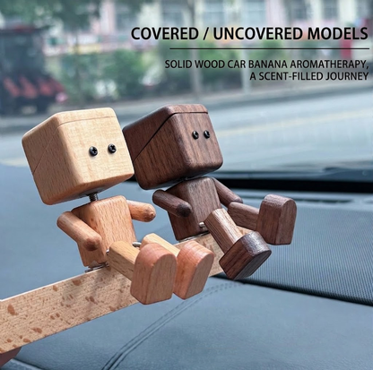 Dymikocosh Handcrafted Solid Wood Robot Car Diffuser - Cute Swinging Leg Shaking Figure - Creative Car Interior Ornament & Gift
